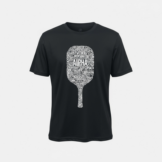 Alpha Pickleball Paddle Dri-fit T-Shirt — Close-Up