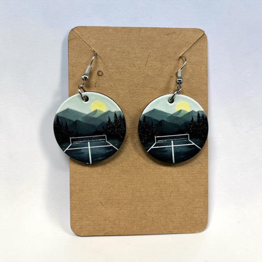Circle Wooden Pickleball Earrings