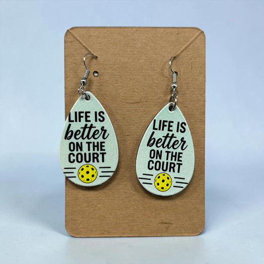 Wooden Teardrop Pickleball Earrings