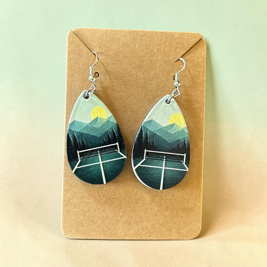 Wooden Teardrop Pickleball Earrings