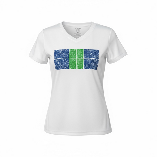 Alpha Women’s Dri-Fit V-neck Court Shirt — Side View