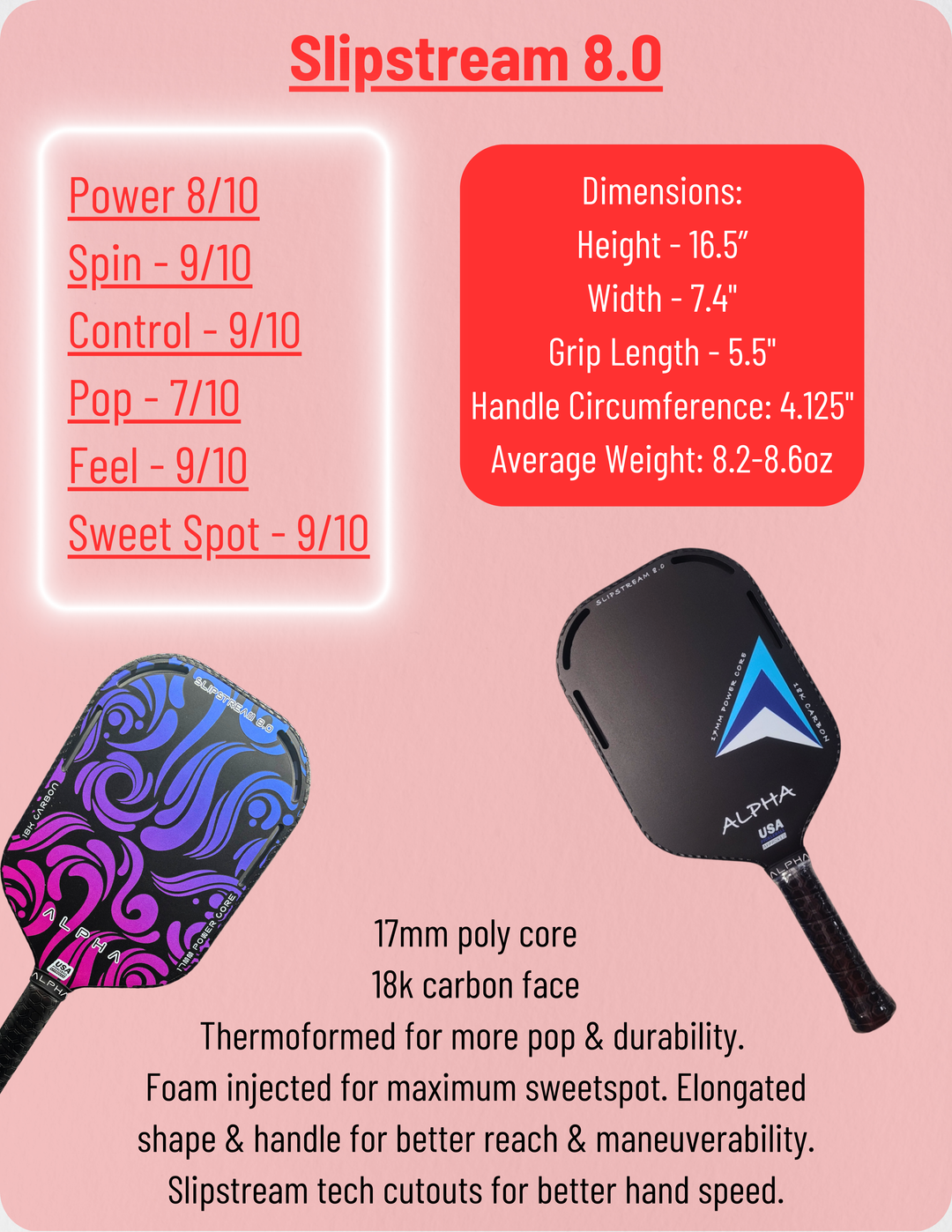 Alpha Slipstream 8.0 Paddle ng Pickleball