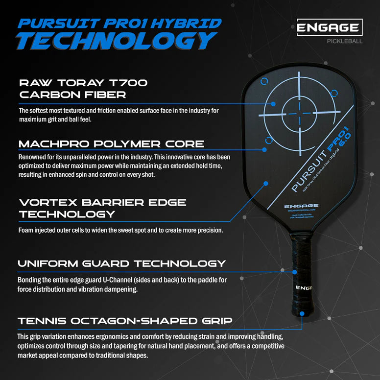 Engage Pursuit Pro1 6.0 Hybrid Pickleball Paddle