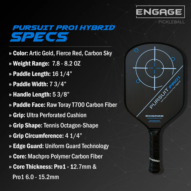 Engage Pursuit Pro1 6.0 Hybrid Pickleball Paddle