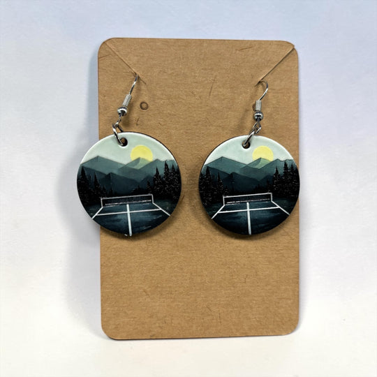 Circle Wooden Pickleball Earrings