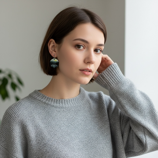 Circle Wooden Pickleball Earrings