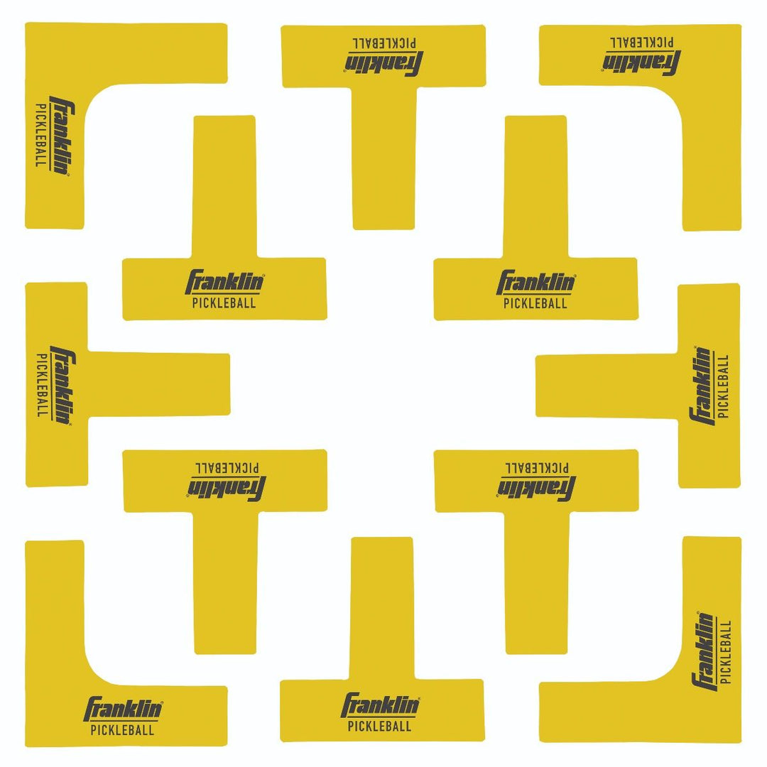 Yellow Franklin Pickleball court markers on a white background