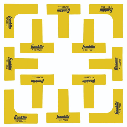 Yellow Franklin Pickleball court markers on a white background