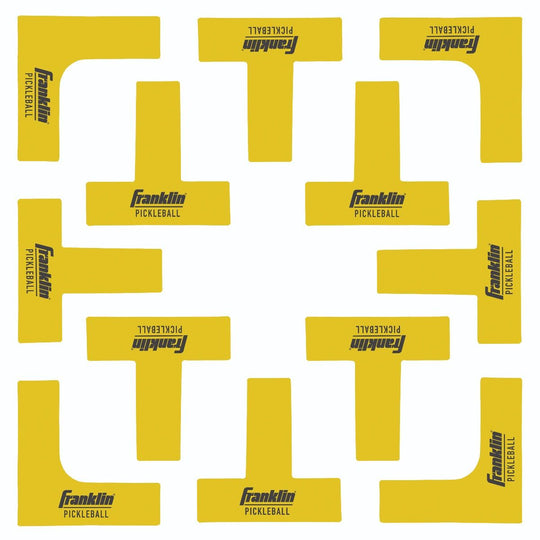 Yellow Franklin Pickleball court markers on a white background