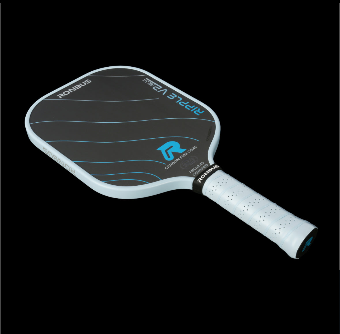 Ronbus Ripple V2 R2.14 14mm FIRE core widebody pickleball paddle front view leaning back