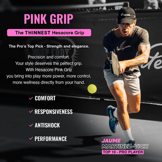 Hesacore ਪਿਕਲਬਾਲ ਗ੍ਰਿਪ ਰੈਗੂਲਰ ਨਰਮ ਮਹਿਸੂਸ - 5.25 ਇੰਚ ਲੰਬਾ - ਗੁਲਾਬੀ