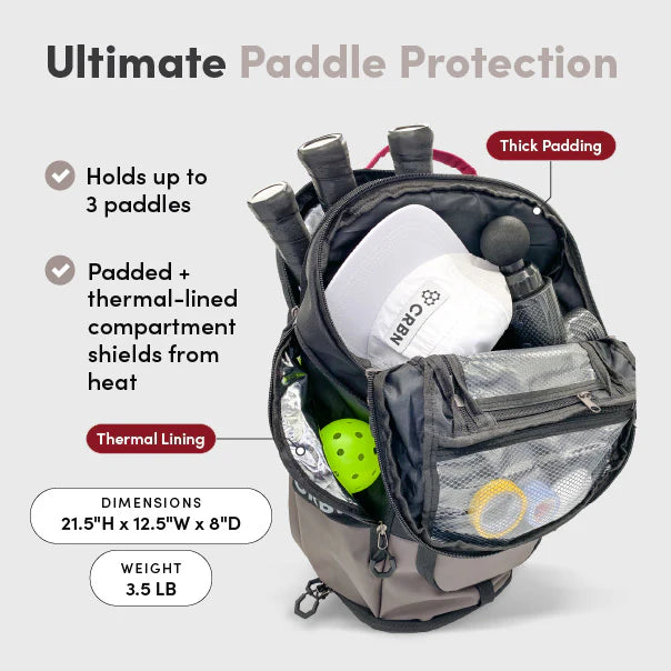 CRBN Pro Team Pickleball Backpack — Thermal-Lined 3-Paddle Storage — Shop at Pickleball Paddles US