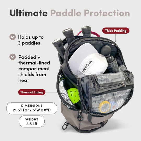 CRBN Pro Team Pickleball Backpack — Thermal-Lined 3-Paddle Storage — Shop at Pickleball Paddles US