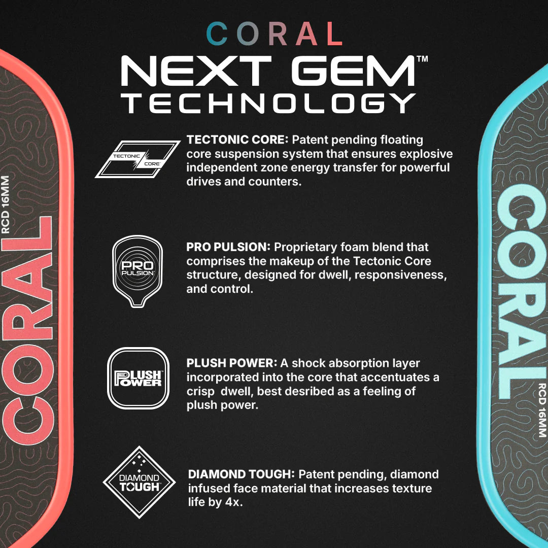 Six Zero Coral 16mm Elongated Pickleball Paddle