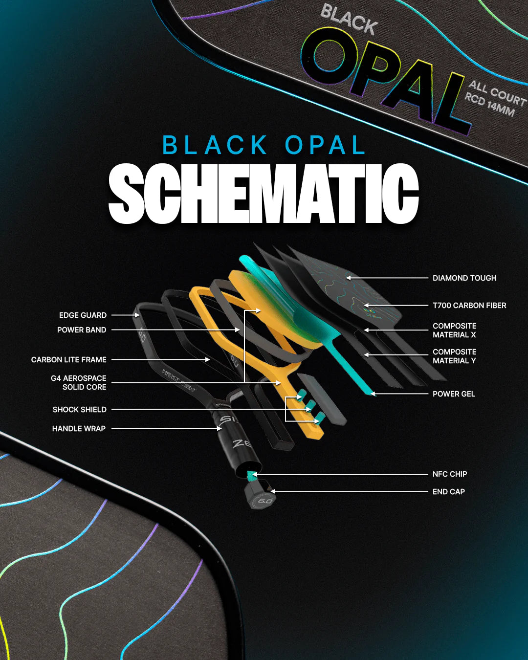 Six Zero Black Opal 14mm Pickleball Paddle