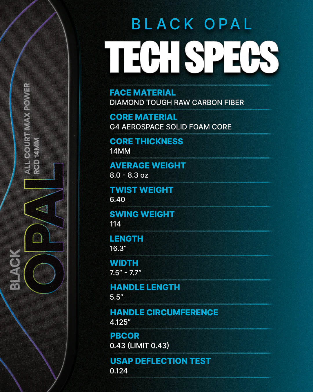 Six Zero Black Opal 14mm Pickleball Paddle