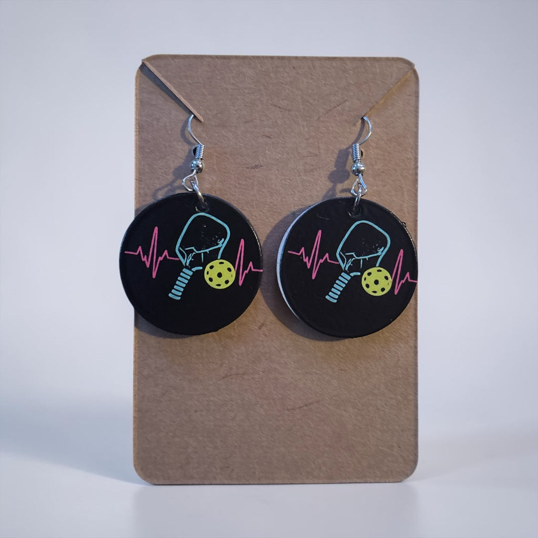 Circle Wooden Pickleball Earrings