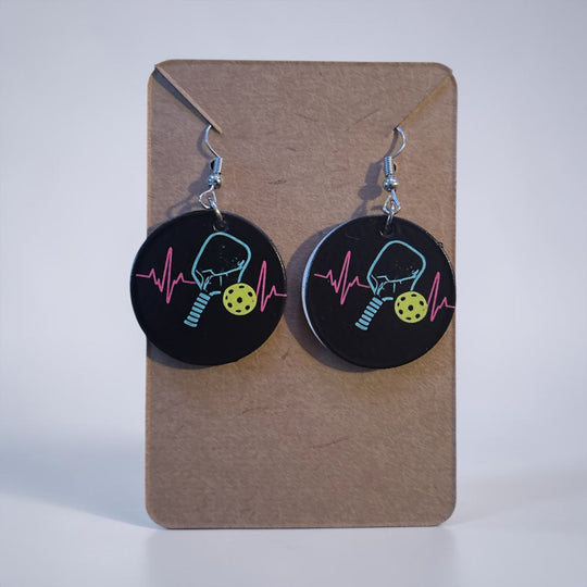 Circle Wooden Pickleball Earrings