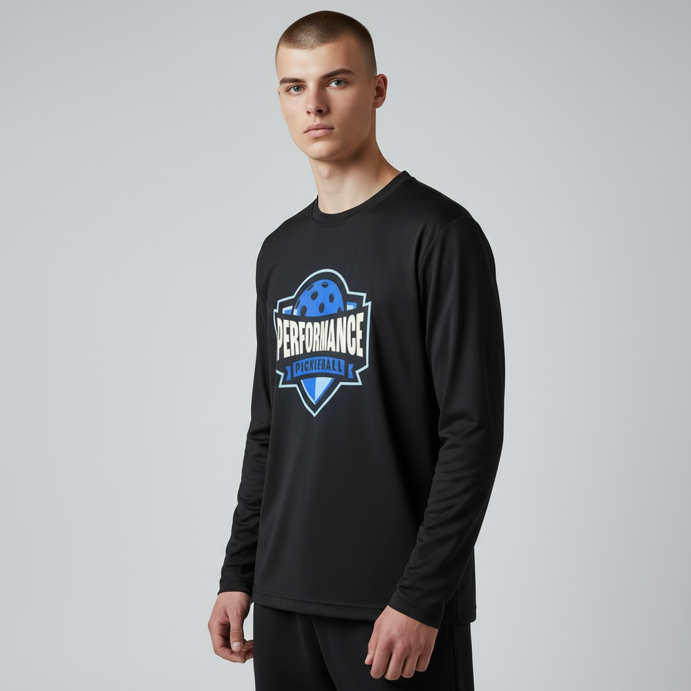 Performance Long Sleeve Shirt: Winter Blue Logo — Shop at Pickleball Paddles US