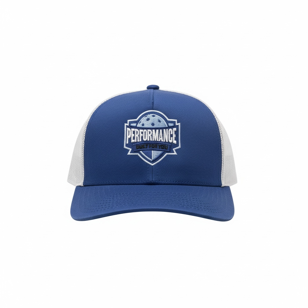 Performance winter blue logo trucker hat — Detail View