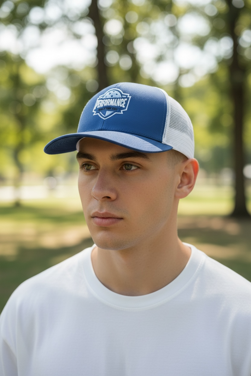 Performance winter blue logo trucker hat — Shop at Pickleball Paddles US
