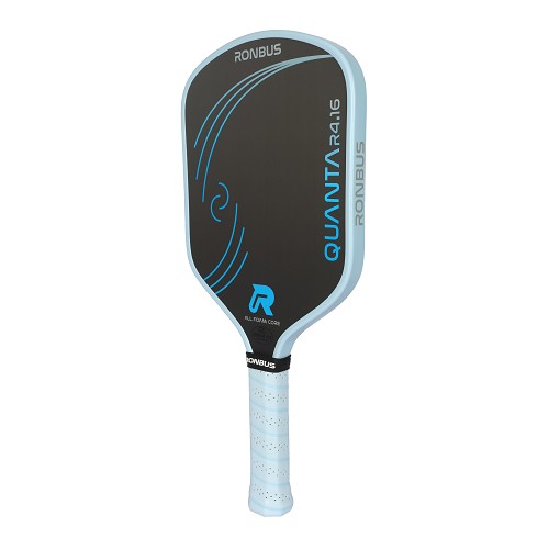 Pickleball paddle with Robus Quanta branding on a black background