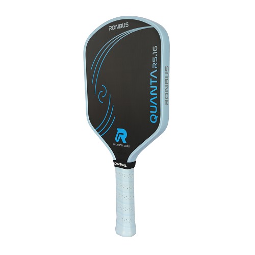 Pickleball paddle with Ronbus Quanta branding on a black background