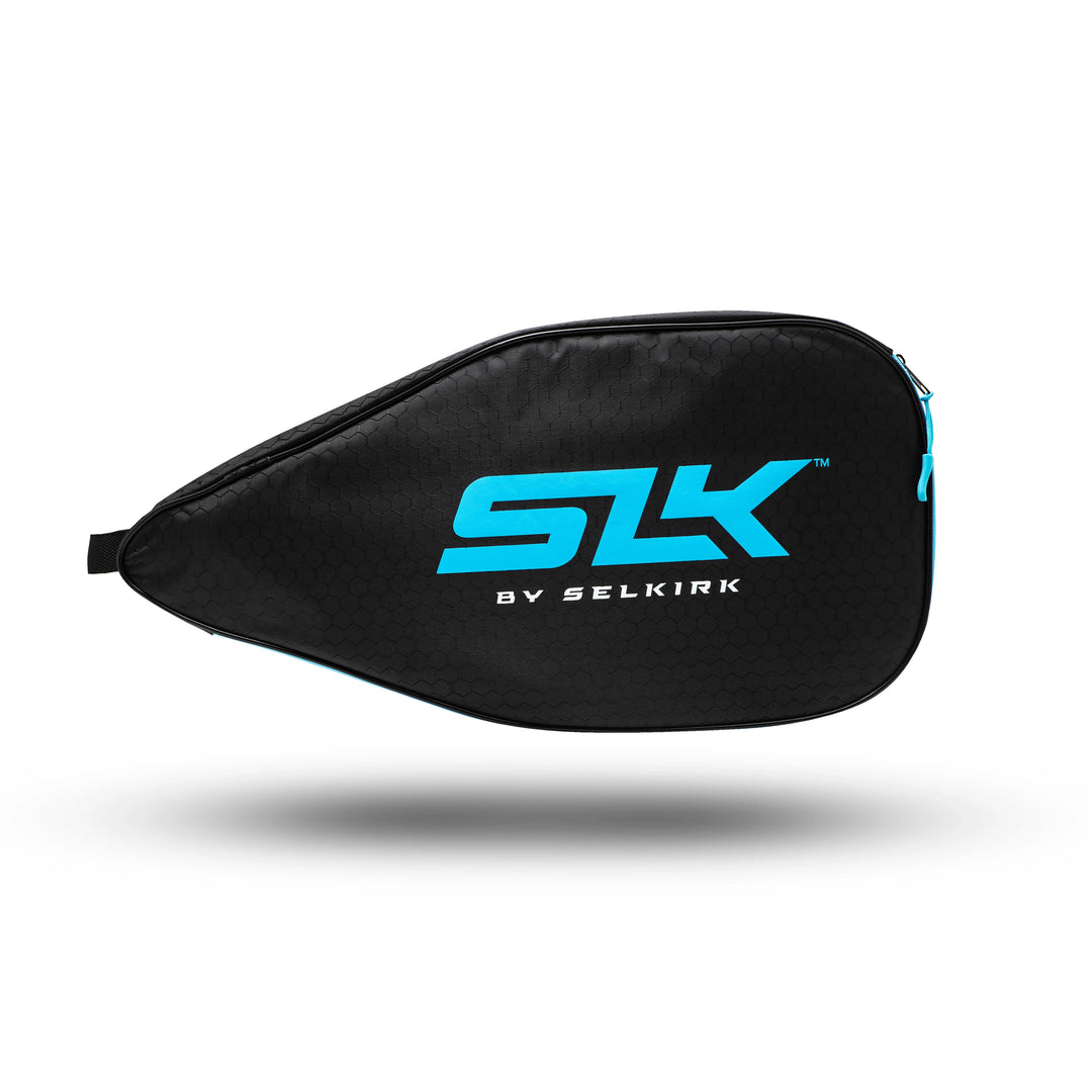Side view of SLK pickleball paddle protective case black and blue