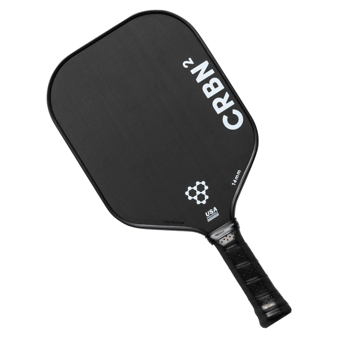 “CRBN² Carbon Widebody 16 mm pickleball paddle — raw T700 carbon face (Black/White)” (swap to 14 mm as needed)