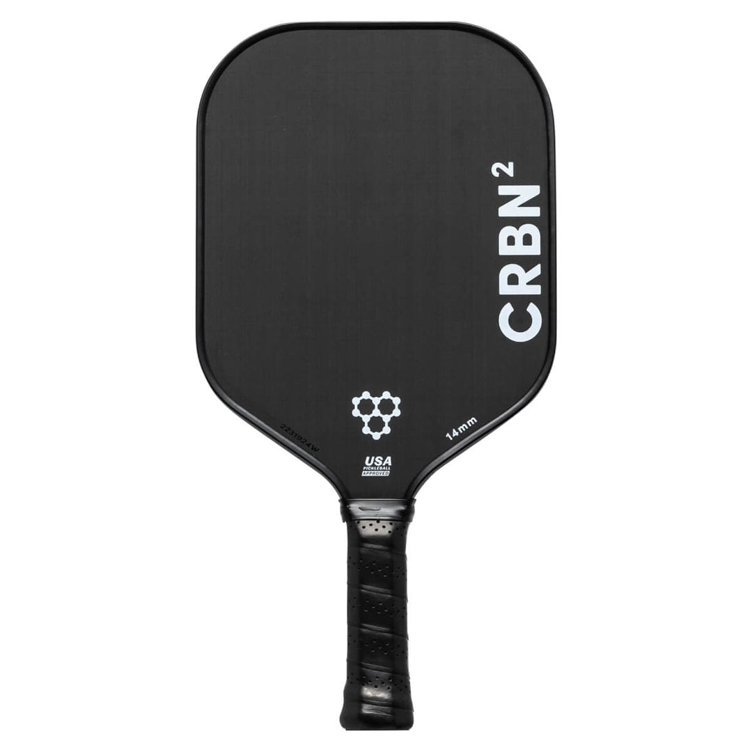 “CRBN² Carbon Widebody 16 mm pickleball paddle — raw T700 carbon face (Black/White)” (swap to 14 mm as needed)