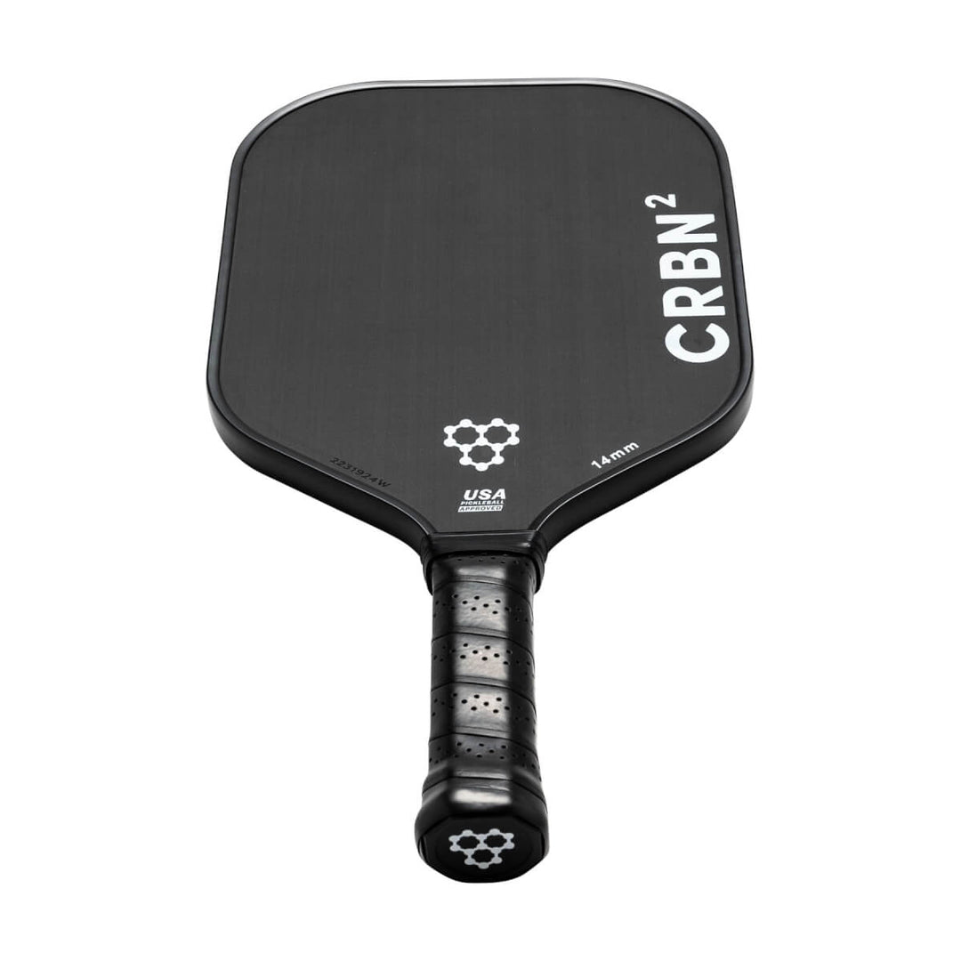 “CRBN² Carbon Widebody 16 mm pickleball paddle — raw T700 carbon face (Black/White)” (swap to 14 mm as needed)