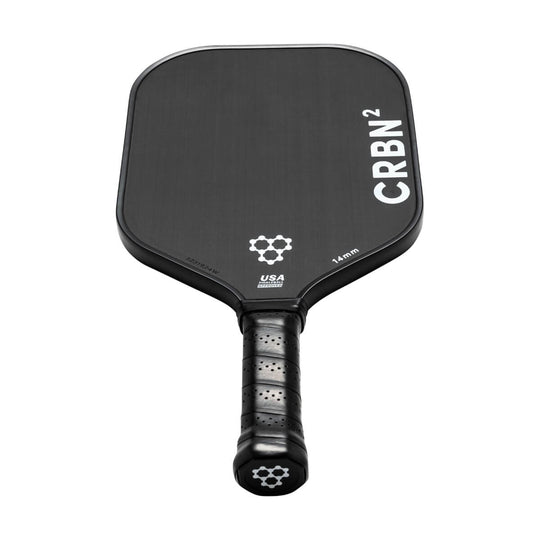 “CRBN² Carbon Widebody 16 mm pickleball paddle — raw T700 carbon face (Black/White)” (swap to 14 mm as needed)