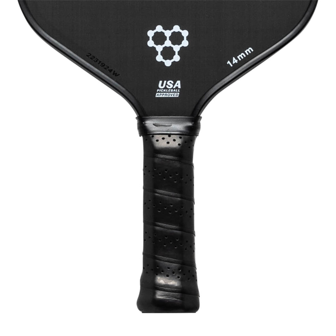 “CRBN² Carbon Widebody 16 mm pickleball paddle — raw T700 carbon face (Black/White)” (swap to 14 mm as needed)
