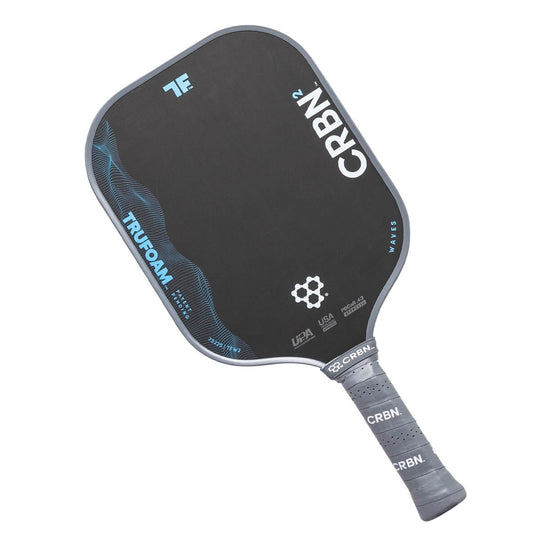 Pickleball paddle with branding on a white background