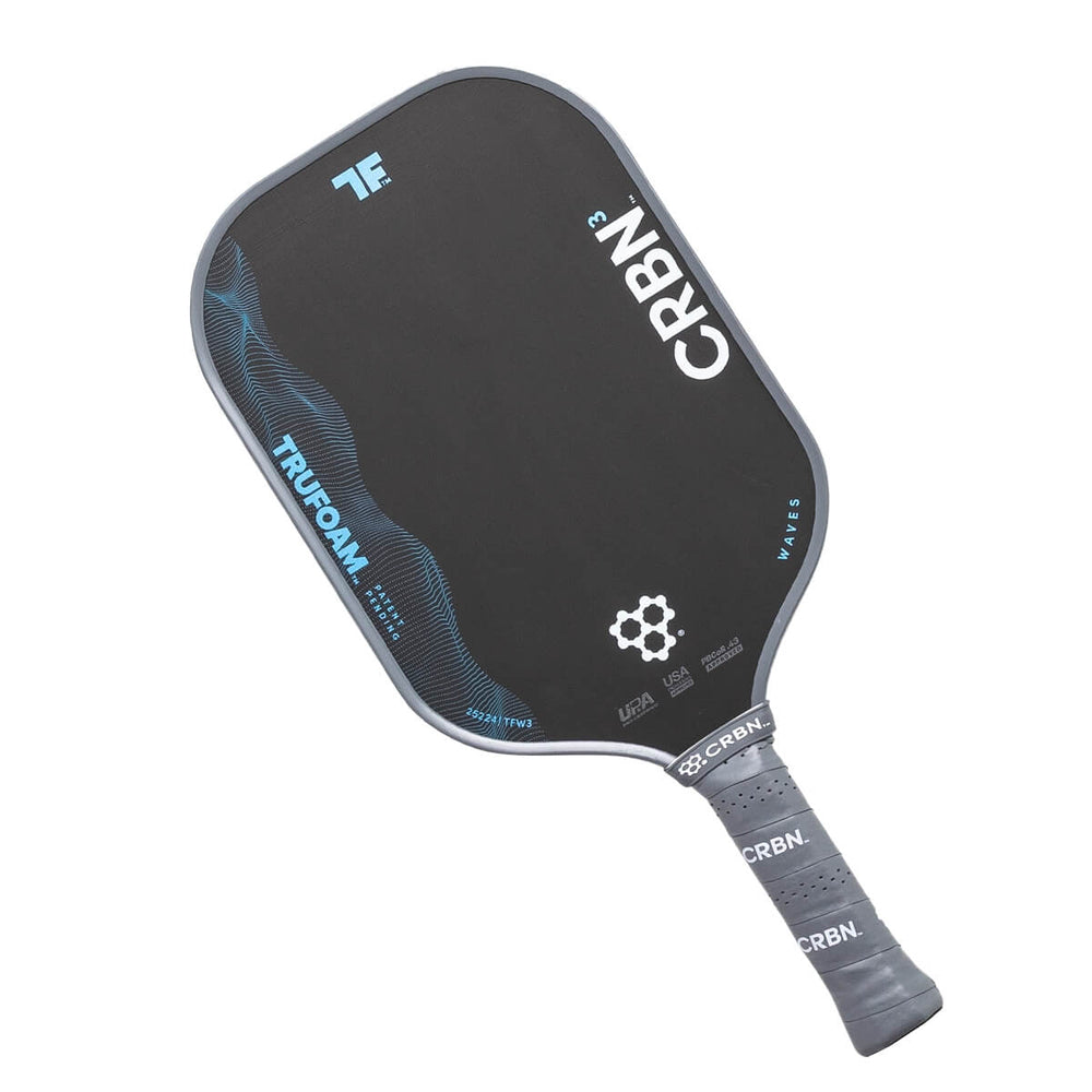 Pickleball paddle with TRIFOAM and CRBN branding on a white background