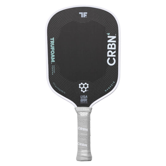 “CRBN⁴ TruFoam Genesis hybrid pickleball paddle with raw T700 carbon face, 14 mm core (Grey/White)”