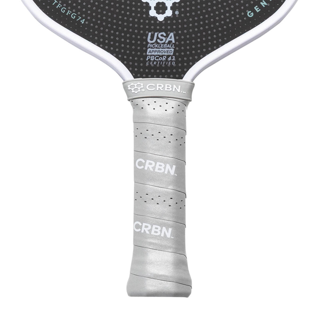 “CRBN⁴ TruFoam Genesis hybrid pickleball paddle with raw T700 carbon face, 14 mm core (Grey/White)”