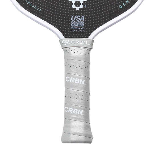 “CRBN⁴ TruFoam Genesis hybrid pickleball paddle with raw T700 carbon face, 14 mm core (Grey/White)”