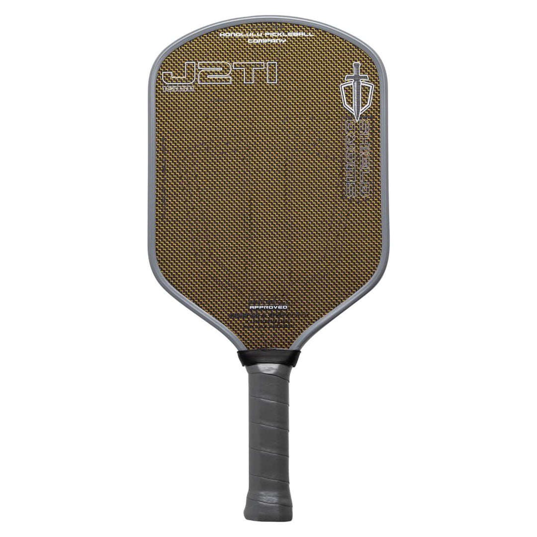 Pickleball paddle with 'JETI' branding on a white background
